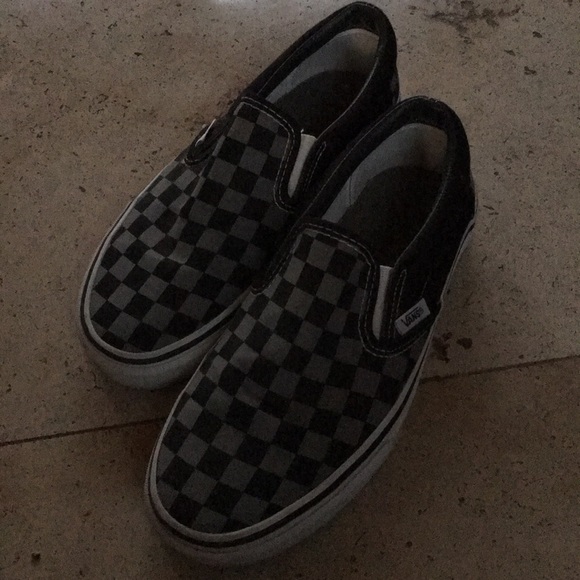 black and gray checkered slip on vans